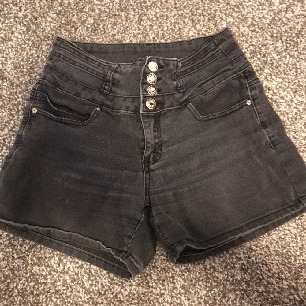Black high-rise jean shorts